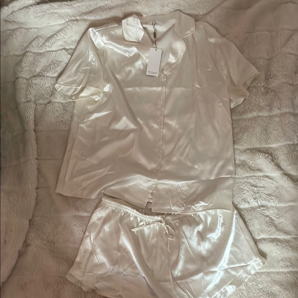 Elegant White Satin Pajama Set